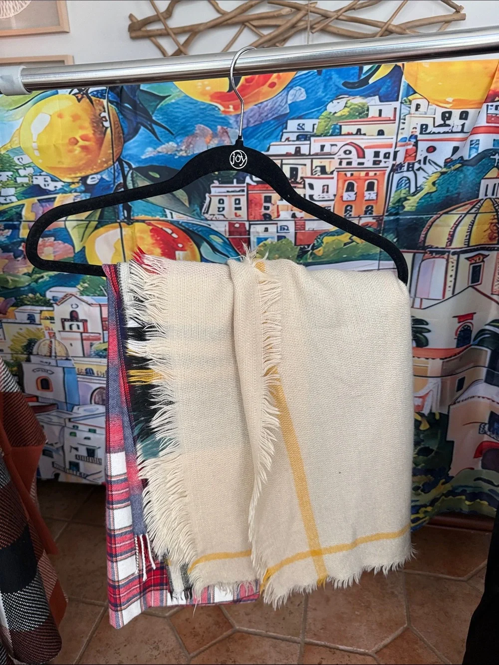 Cream & Yellow Fringe Scarf